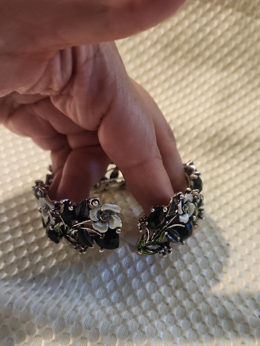 Floral Black and Silver Crystal Bracelet - Women Jewelry - Picture 6 of 6